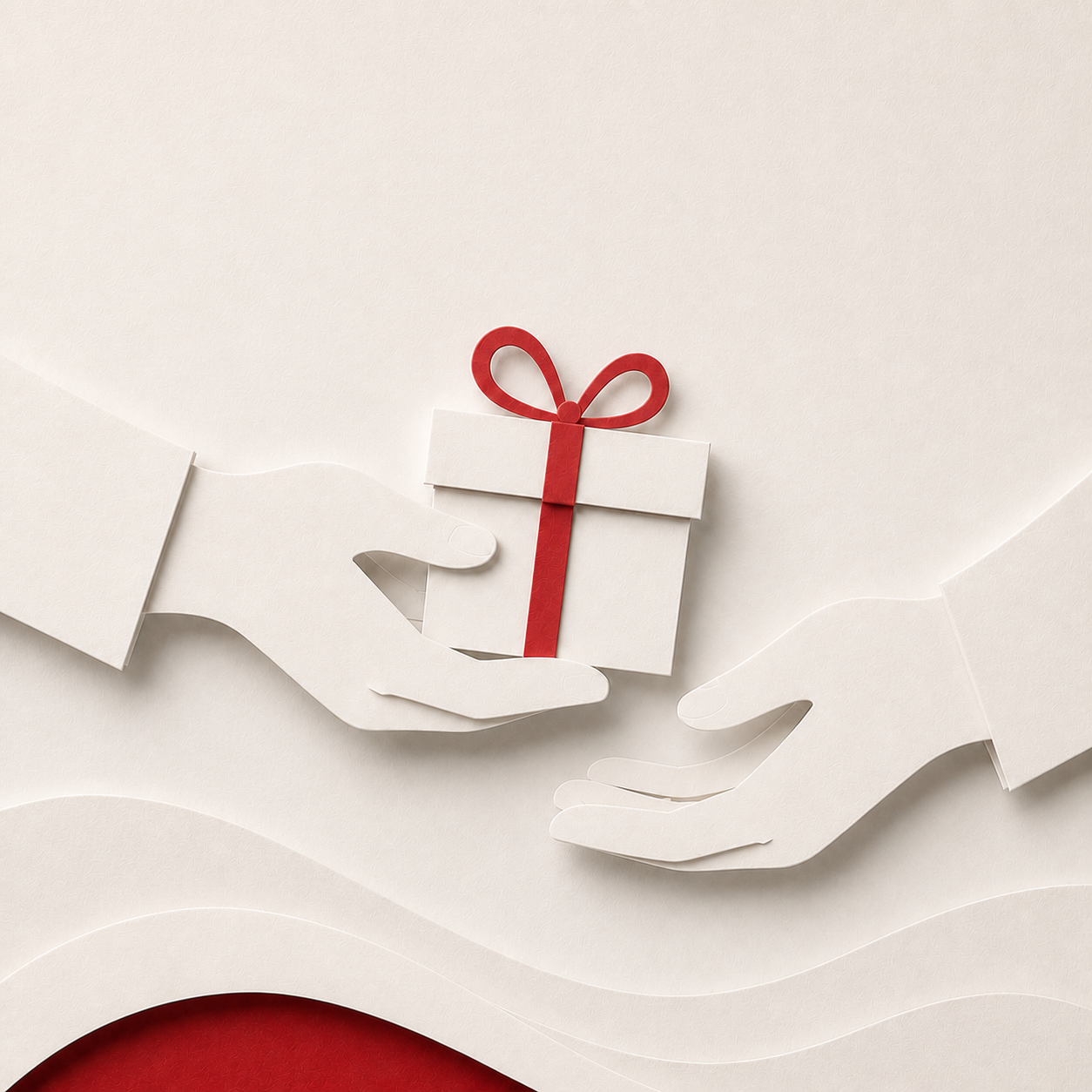 Ein Geschenk wird von Hand zu Hand weitergegeben